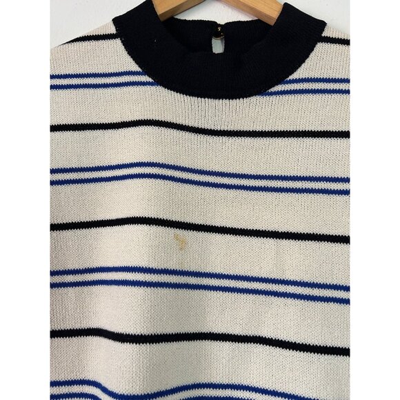 St. John Women's SZ 14 Striped Sleeveless Sweater Top Black & Cream - Picture 3 of 9